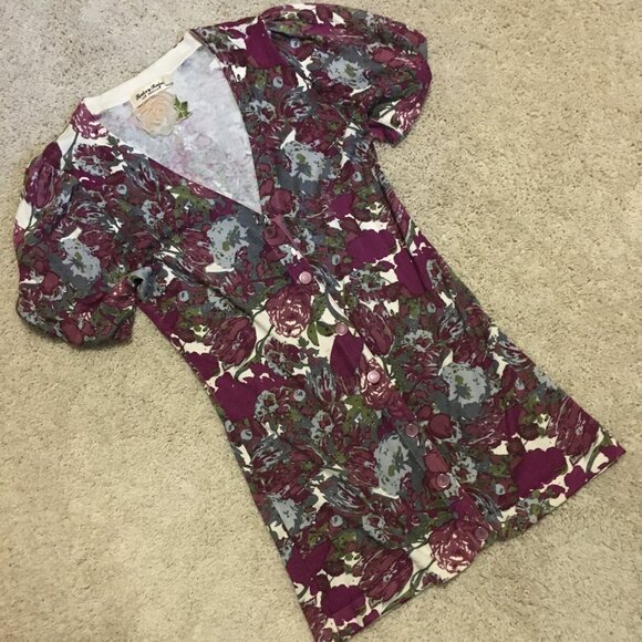 Twelve By Twelve Long Button Down Floral Cardigan With Puff Sleeves - Picture 8 of 13